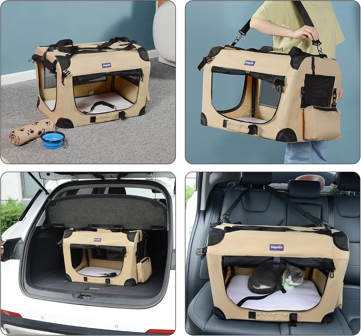 Portable Collapsible Dog Crate - Beige / 24.0"L x 17.0"W x 17.0"H - image 4