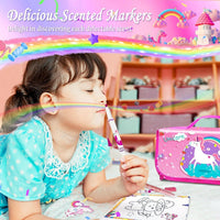 weirtoya 56 PCS Washable Scented Markers Set with Glitter Pencil Case - Pink Unicorn - image 2