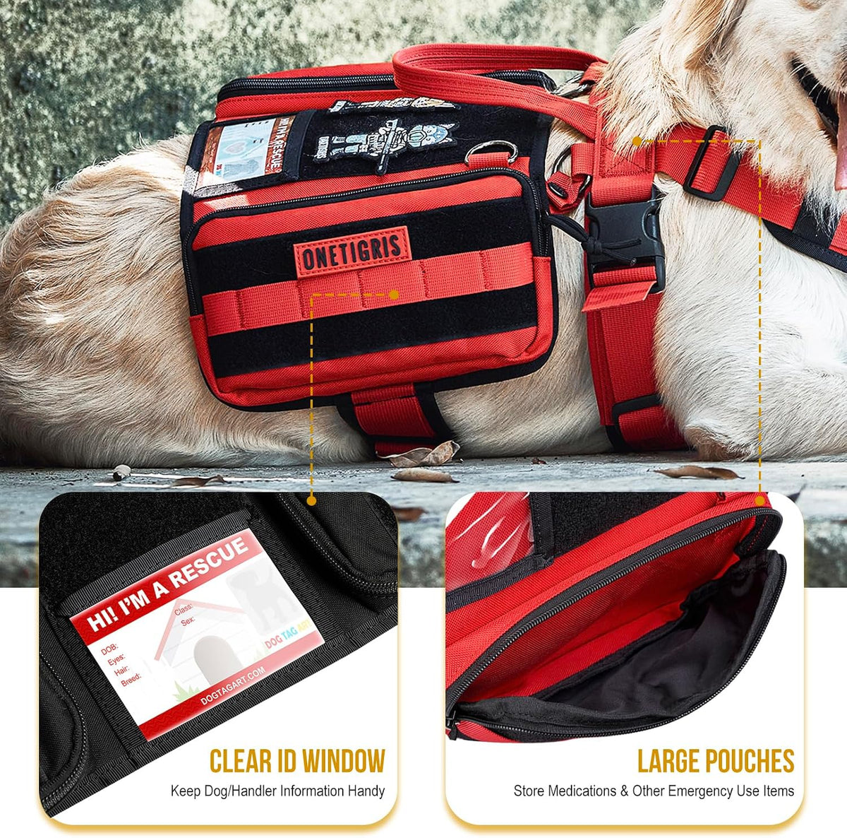OneTigris Service Dog Vest Harness - M / Red - image 4