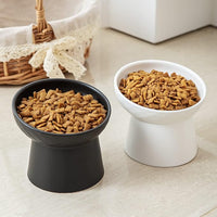 Ceramic Raised Cat Bowls, Elevated Tilted Cat Food and Water Bowls Set, Porcelain Stress Free Pet Feeder Dish for Cats and Small Dogs, Dishwasher and Microwave Safe, Set of 2(White)