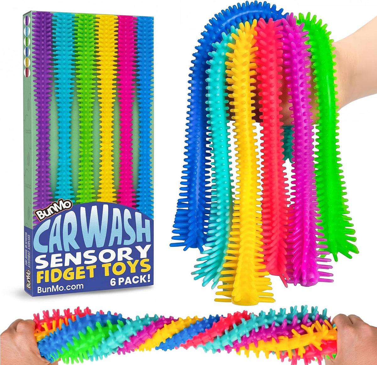 BUNMO Stretchy Strings, Stimulating & Fun Fidget Toys for Kids - Textured Sensory - 6 Pack