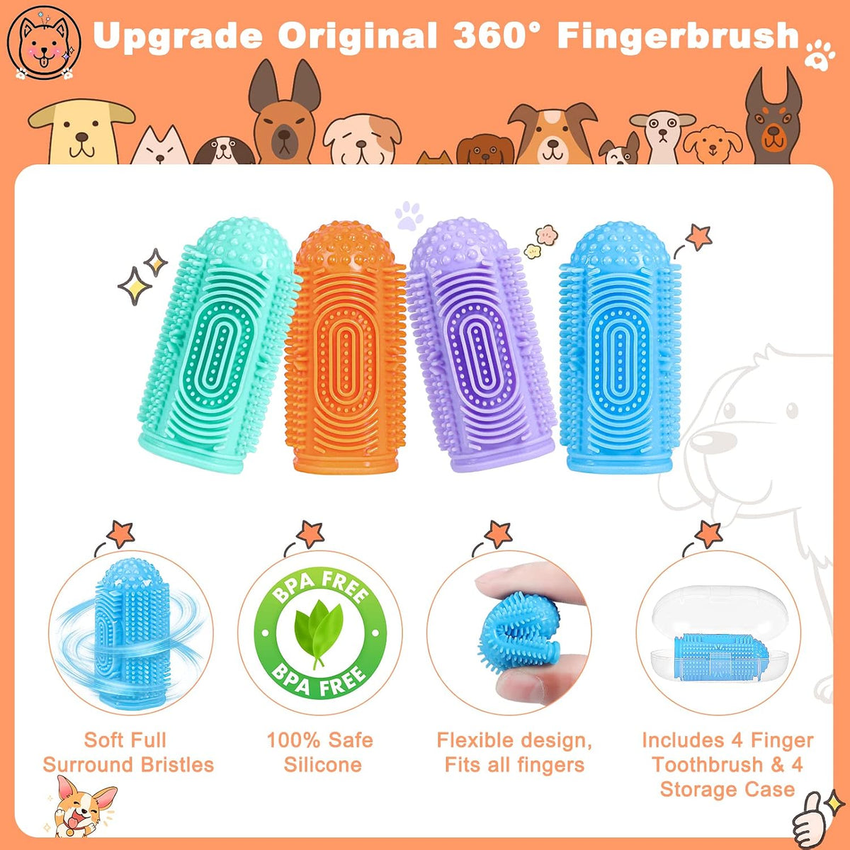 Dog finger toothbrush 4-pack in soft food-grade silicone - view 2