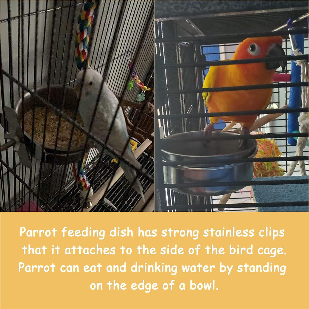 Parrot Feeding Dish Cups,Stainless Steel Bird Food Water Bowl Parakeet Feeder Birds Cage Ball Toys - 【4 PCS】 / 【L:5.5x2.0 Inches】 - image 3