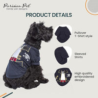 Parisian Pet Captain Sparrow Dog Shirt - Embroidered Pirate Costume - 100% Cotton & Polyester - Sleeved Halloween Outfit - Black Dog Shirt for Small Dogs