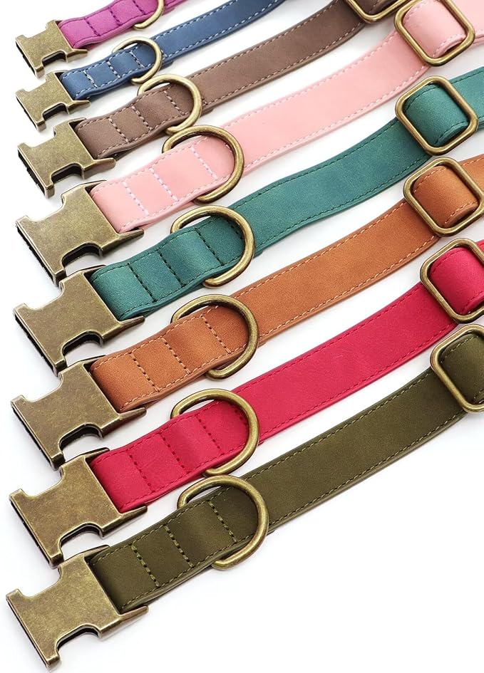 Didog Soft PU Leather Dog Collar, Stylish Quick Released Dog Collar for Large Dogs, Easy Clean Adjustable Pet Collar for Daily Walking, Red, L Fit 15-23" Neck