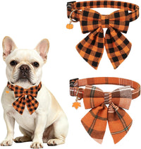 ADOGGYGO Fall Plaid Dog Collar 2 Pack, Thanksgiving Dog Bow Tie - Medium / Fall Sailor Bow