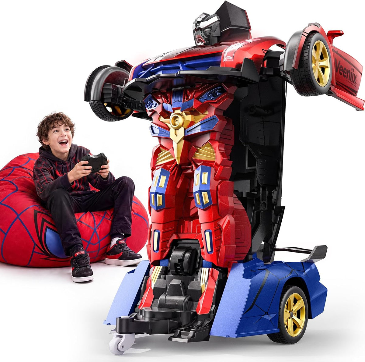 Veeniix V992 2-in-1 Spider Transform RC Robot Car Toy - Red and Blue