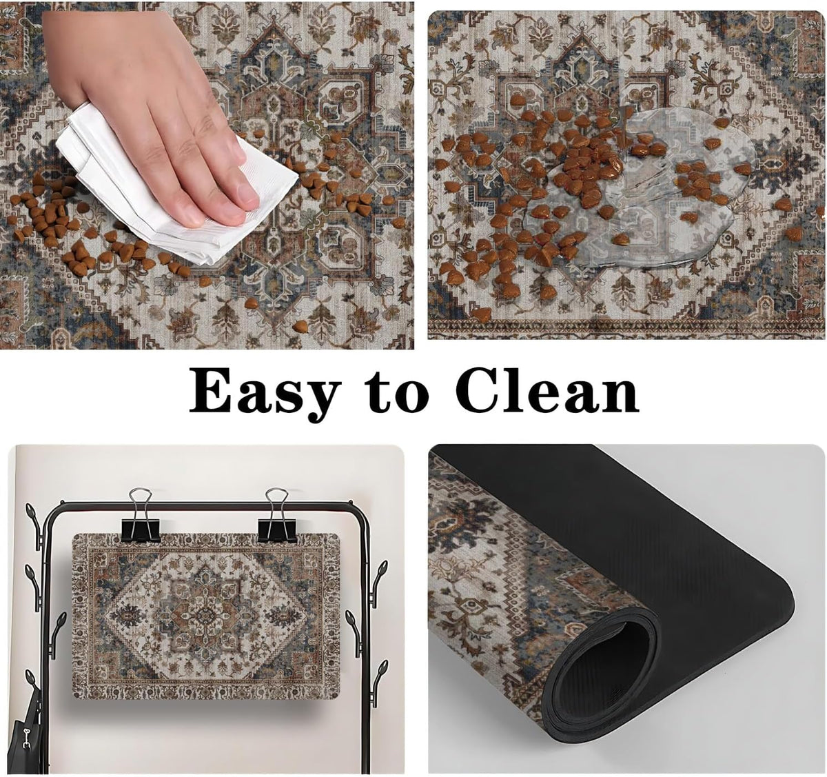 Dog Food Mat for Floors, Absorbent Pet Cat Food Bowl Mat - Bohemia 3 / 27"L x 17"W - image 4