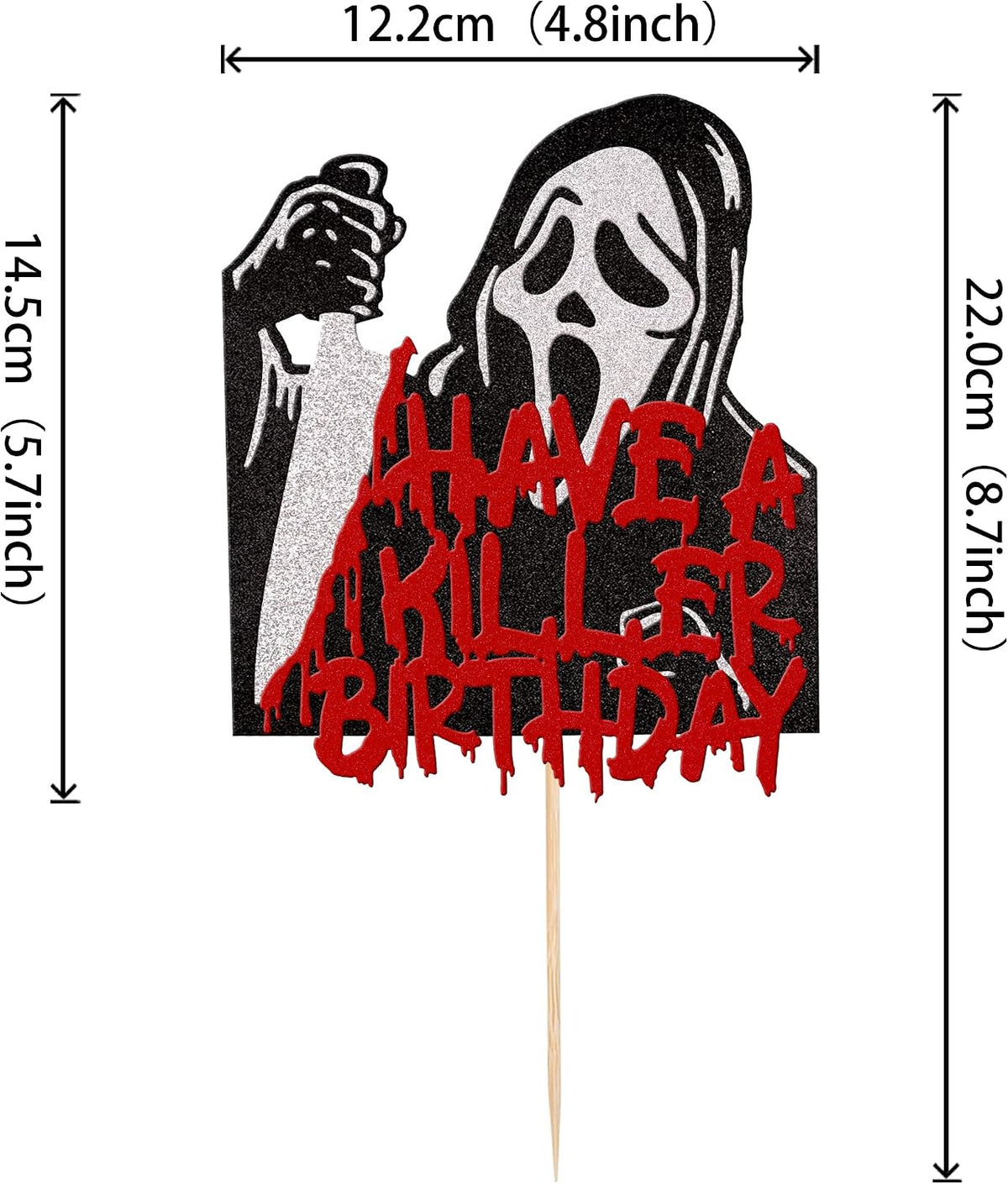 Zhuoweism Halloween horror Happy Birthday glitter cake topper on bamboo stick - view 18