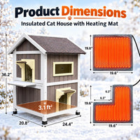 2-Layer Outdoor Cat House with Soft Mat - Grey-with Heated Pad - image 2