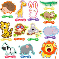 Dapaqami jungle animal lacing cards with colorful laces, lion, giraffe and elephant designs