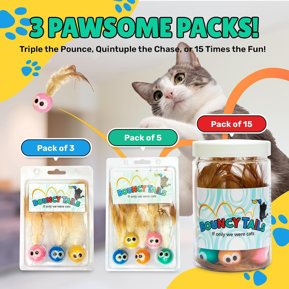 Bouncy Tails 5 Pack Interactive Bouncy Ball with Natural Feathers - 15 - image 4