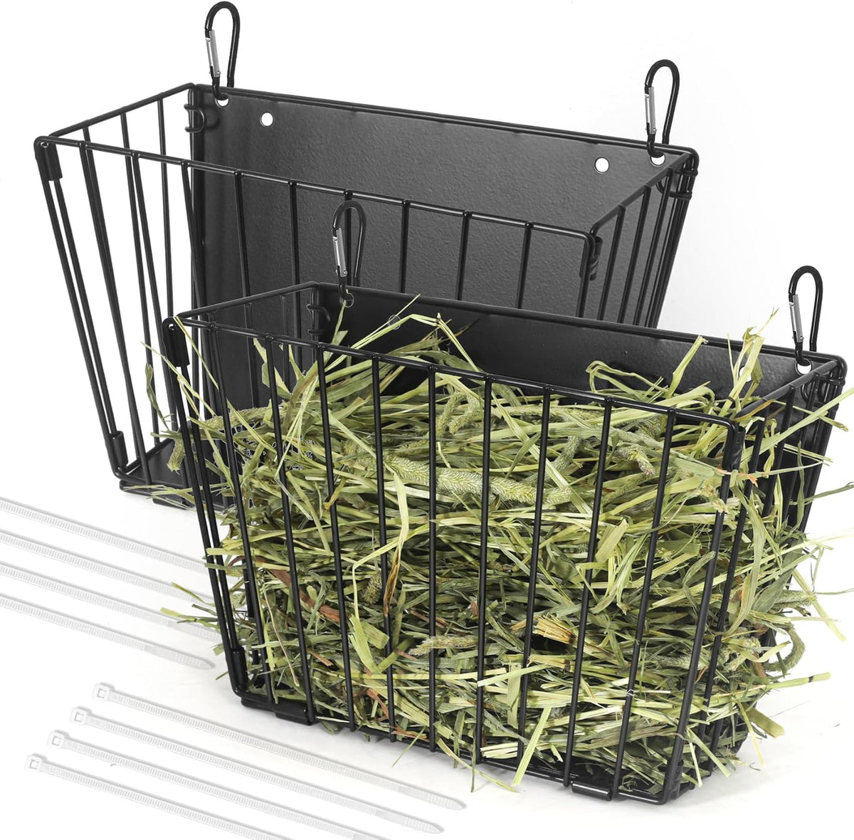 X Large Rabbit Hay Feeder Guinea Pig Hay Feeder Metal Frame Bunny Hay - 2-Pack Black