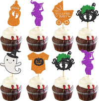 Rsstarxi 24 Pack Ghost Baby Boo Cupcake Toppers Glitter Spooky Little - Design 21
