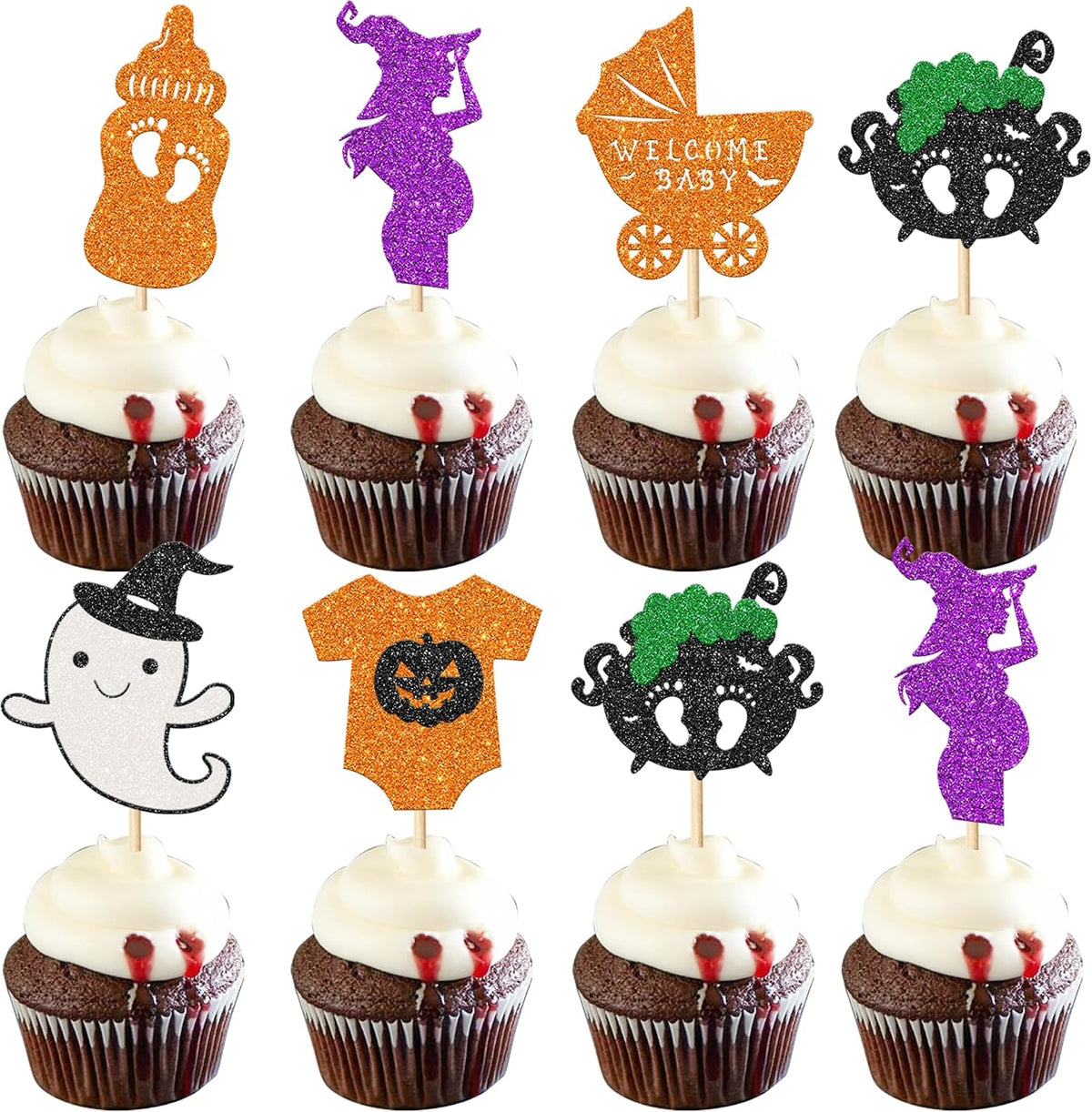 Rsstarxi 24 Pack Ghost Baby Boo Cupcake Toppers Glitter Spooky Little - Design 21