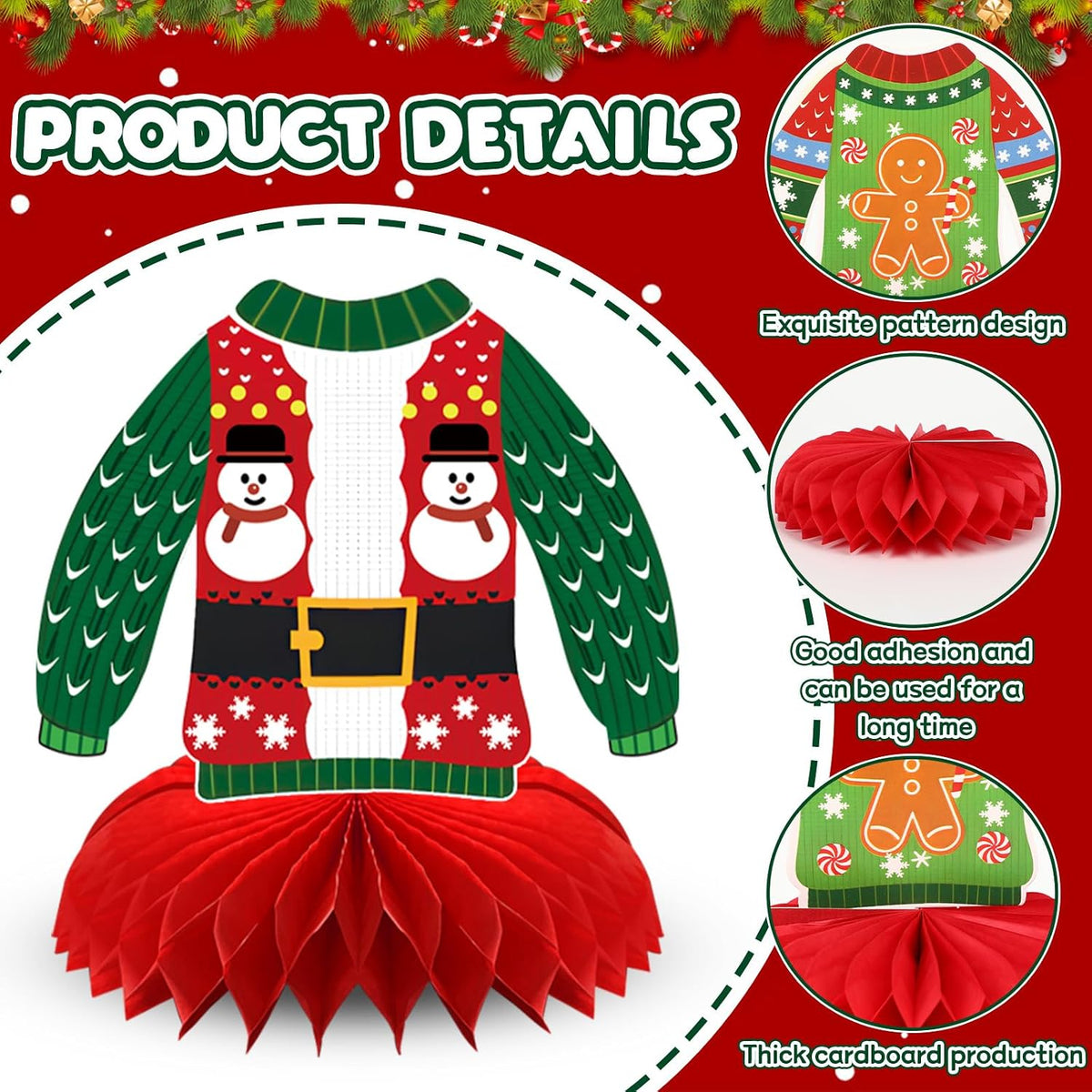 10 Pcs 80s Party Decorations, 1980s Table Honeycomb Centerpieces – Fun for Kids & Family - Ugly Sweater Style - image 3