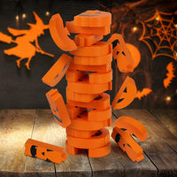 Funwares Stack-O-Lantern wooden pumpkin stacking game blocks in a tower - view 4