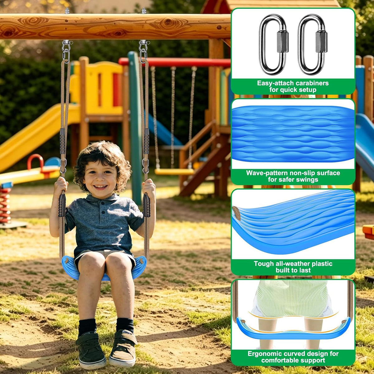 SELEWARE Black High Back Full Bucket Toddler Swing Seat w/Adjustable - Blue U-shape Swing (2 Pack) - image 2