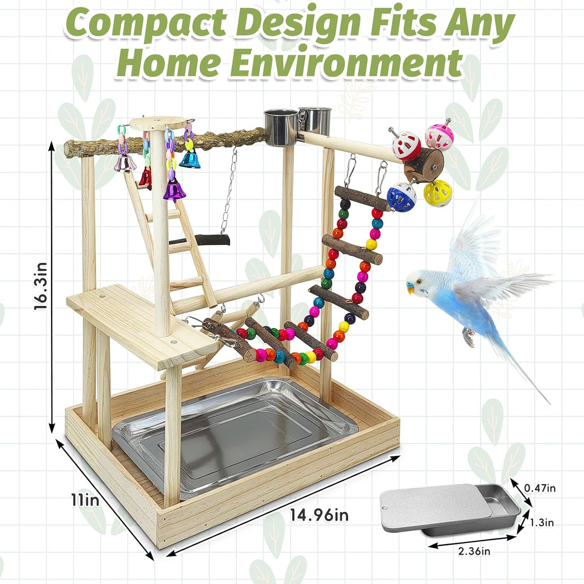 PINVNBY Bird Playground Parrot Playstand Birds Play Stand Wood - Two Floors With Bell Platform - image 3