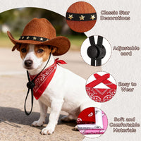 EMUTOL brown dog cowboy hat with red bandana costume set - view 4