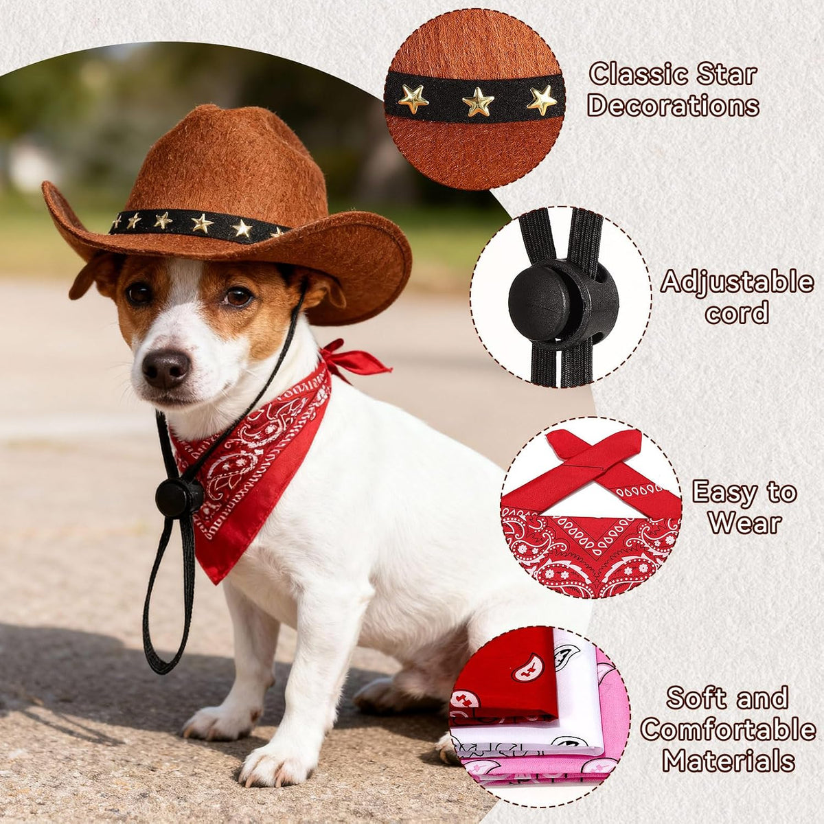 EMUTOL brown dog cowboy hat with red bandana costume set - view 4