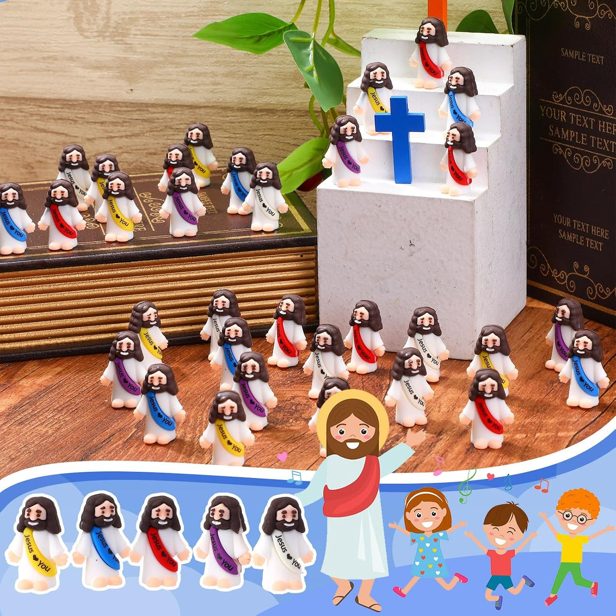 Bememo 50pcs Mini Jesus Loves You Religious Figures - Fresh Color - image 3
