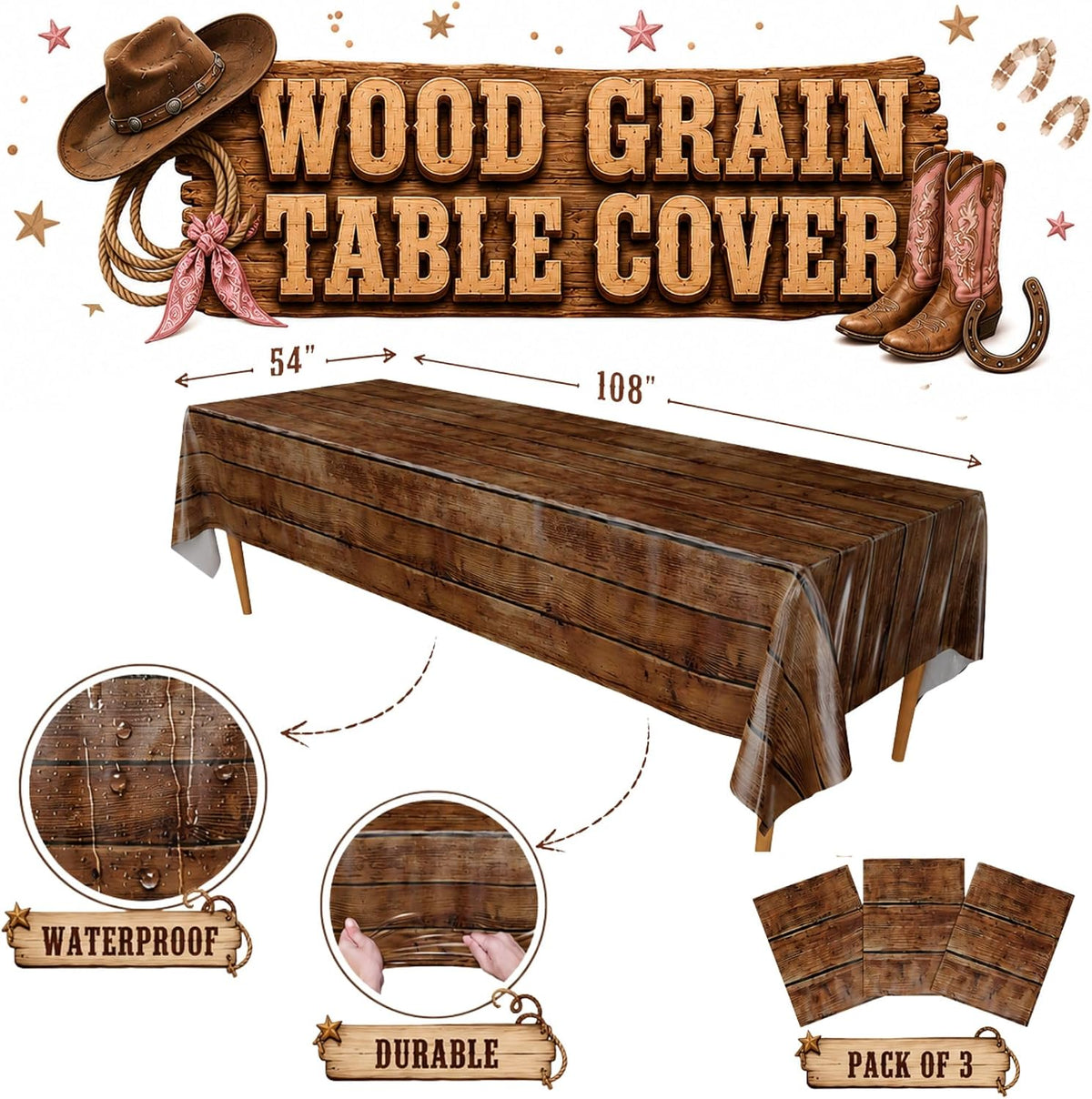 Stone Wall Table Covers, 54"x108" XL, Medieval Party Decorations - Wood Grain (Pack of 3) - image 2