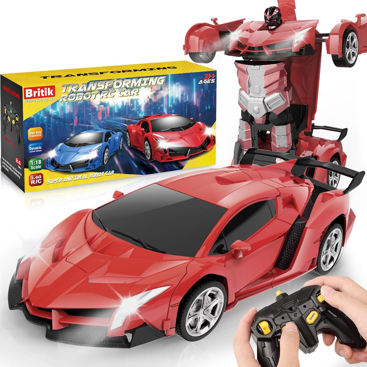 Transform Remote Control Car Toys for Boys 4-6 - Red