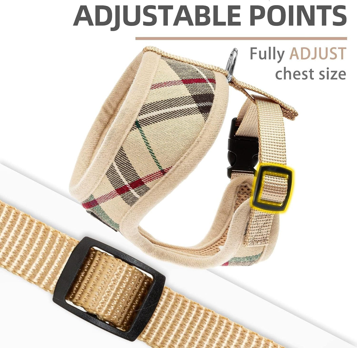 Pupteck Soft Mesh Dog Harness Sized and Leash Set Pet Puppy Cat - Beige / M (NECK: 14", CHEST: 17"-21") / Classic over-the-head harness - image 3