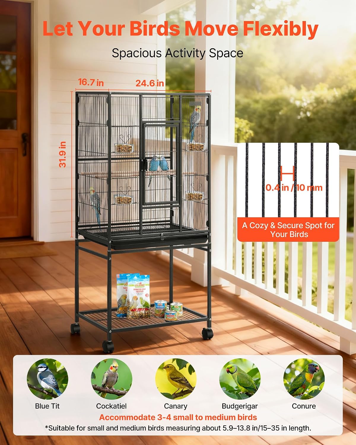 VEVOR Bird Cage, Flat Top - Black / 24.6"L x 16.7"W x 53.9"H - image 2