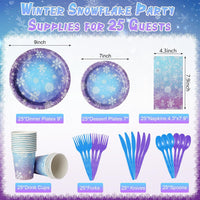 Zachely blue and purple snowflake paper plates, cups, napkins and cutlery set - view 5