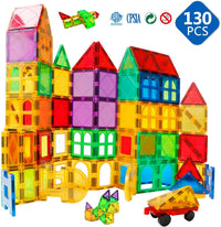 Magnetic Tiles Kids Magnetic Blocks 32PCS Building Sets for Kids Ages - 130pcs Magnetic Tiles With 2 Cars - image 3