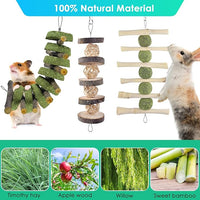 ERKOON Bunny Chew Toys, Rabbit Chew Toys for Teeth Grinding, Improve Dental Health, 100% Natural Apple Wood Timothy Grass Cake Treats for Rabbits Guinea Pigs Chinchillas Bunnies Hamsters (5 Pcs)