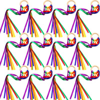 Deekin rainbow ribbon rings, wooden Waldorf hand kites with bright streamers - view 2