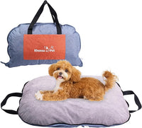 Portable Waterproof Dog Mat for Camping, Patio & Travel - Foldable Outdoor Dog Bed with Teflon Shell & Removable Plush Pad - Easy Clean, Durable - S (Denime Blue)