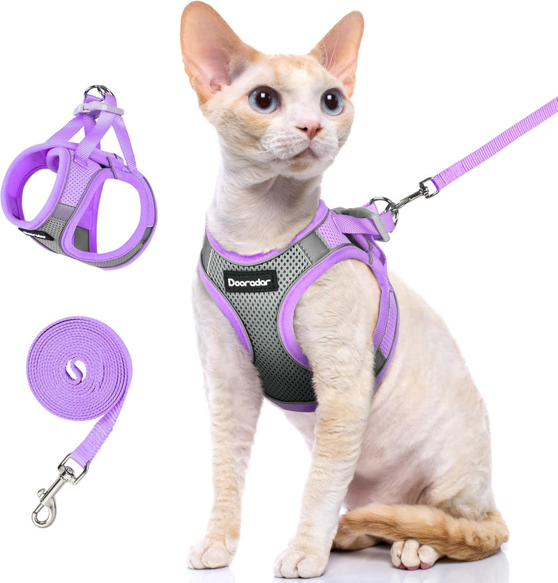 Cat Harness and Leash Set, Easy-on Vest - Grey & Purple / S