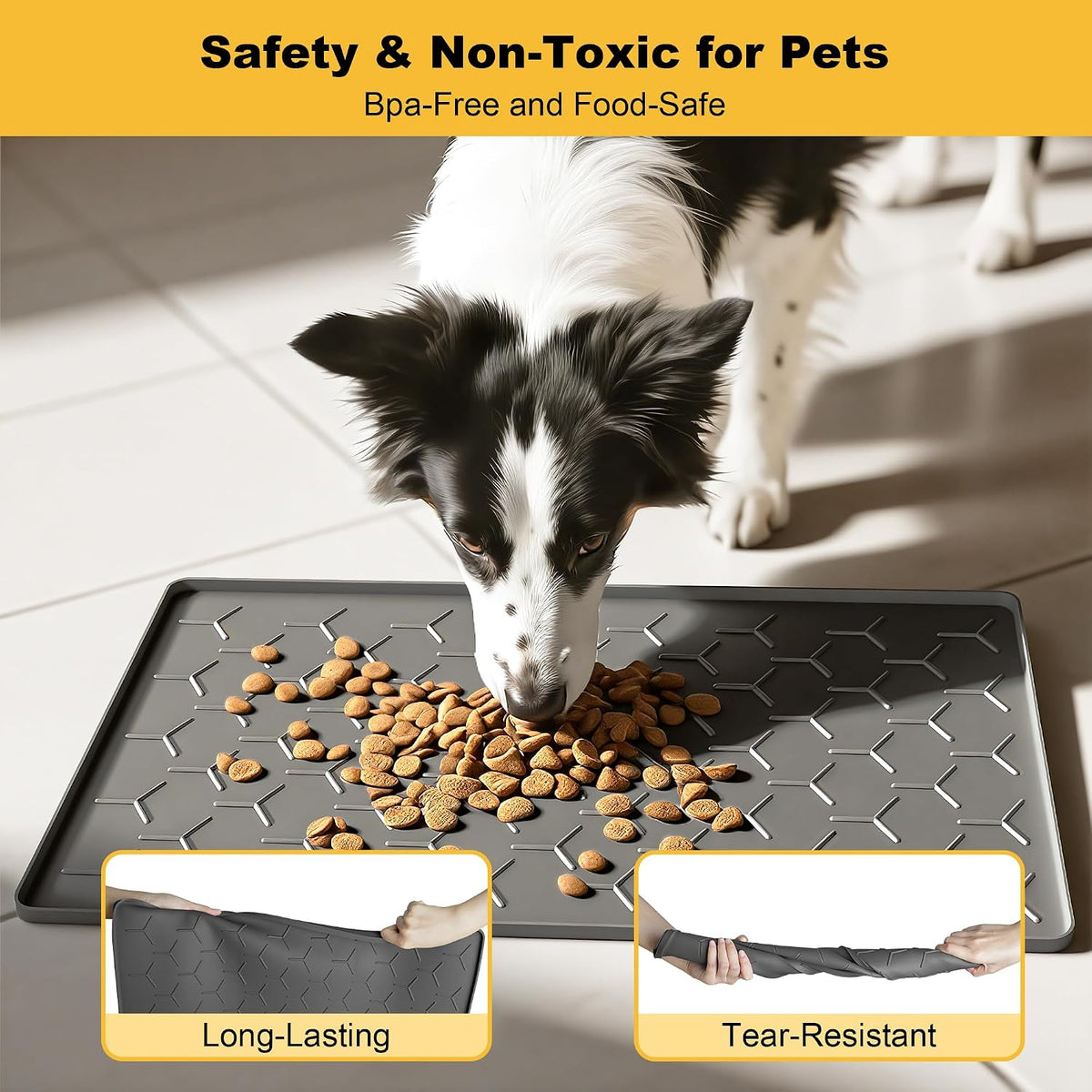 Pieviev Silicone Dog Cat Food Bowl Mat, Waterproof Raised Edge - M-24''X16'' / Dark Gray - image 3