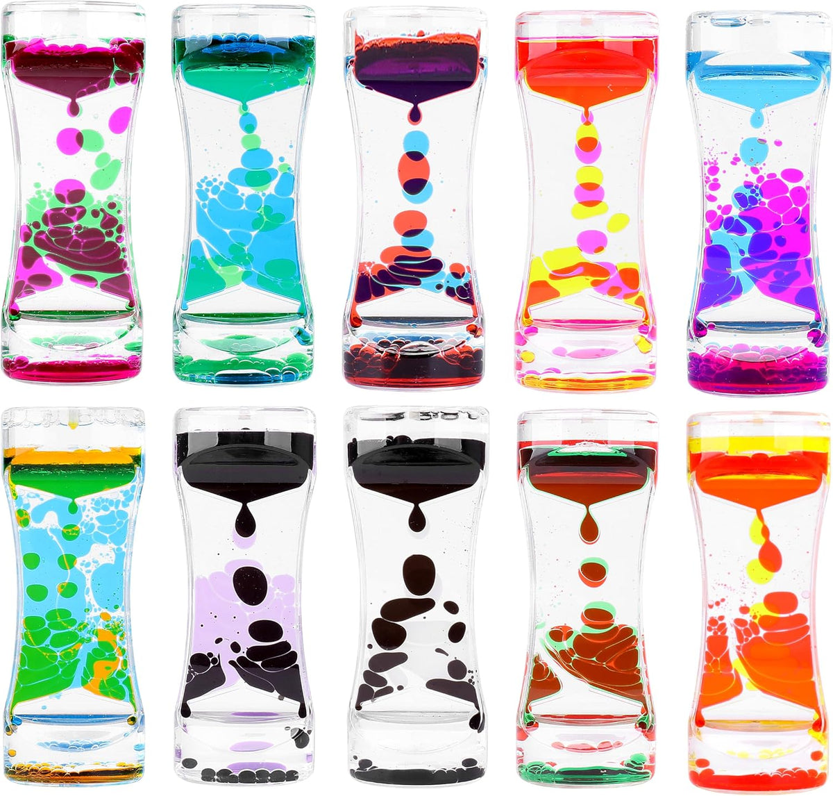 Oneshow 3 Pack Liquid Motion Bubbler Oil Hourglass Sensory Toys - 10 Colors 10 Pack