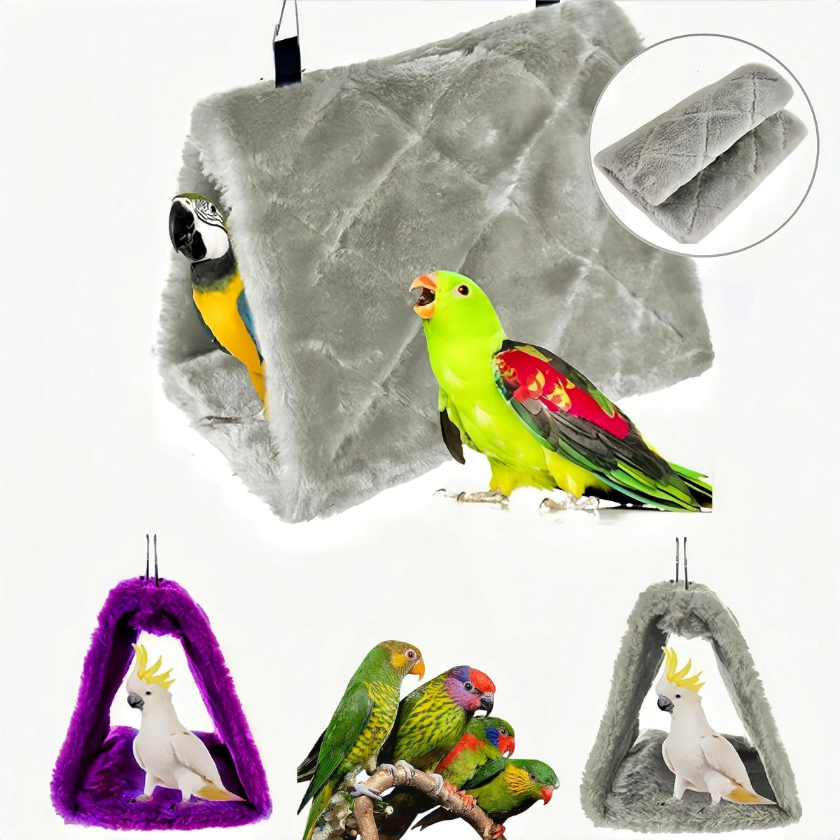 2 Pack Warm Bird Nest House Bed Hanging Hammock Sleeping Bed Plush - Grey and Purple - image 4