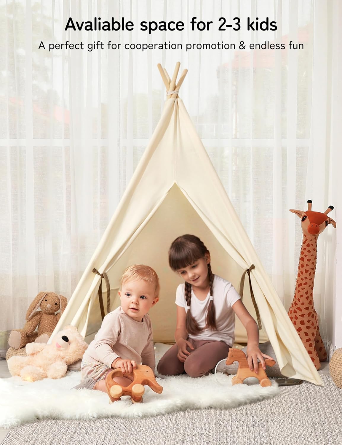 besrey Teepee Tent for Kids - White / 47.2 inches x 47.2 inches x 61 inches - image 4