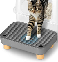 Litter Box Step, Litter Box Ramp/Catcher with Wooden Base - Dark Gray