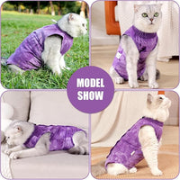 Cat Recovery Suit for Male and Female Surgical Post Surgery Soft Cone Onesie Tie Dye Cats Shirt Clothes Neuter Licking Protective Diapers Outfit Cover Kitten Spay Collar Alternative(Purple, S)