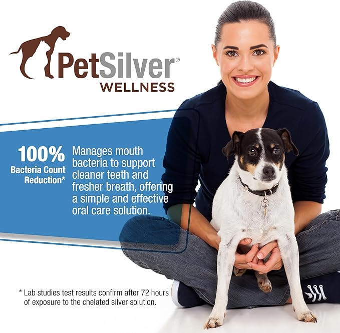 PetSilver Teeth & Gum Spray - Dog Dental & Teeth Cleaning Spray for Plaque & Tartar Build-Up Reduction - Natural Breath Freshener for Dogs and Cats - Patented Chelated Silver - Made in The USA - 4 oz