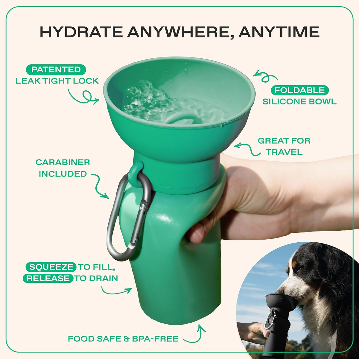 Springland 22oz Classic Portable Dog Water Bottle with Built-in Bowl - Black / 20oz Flip - image 4