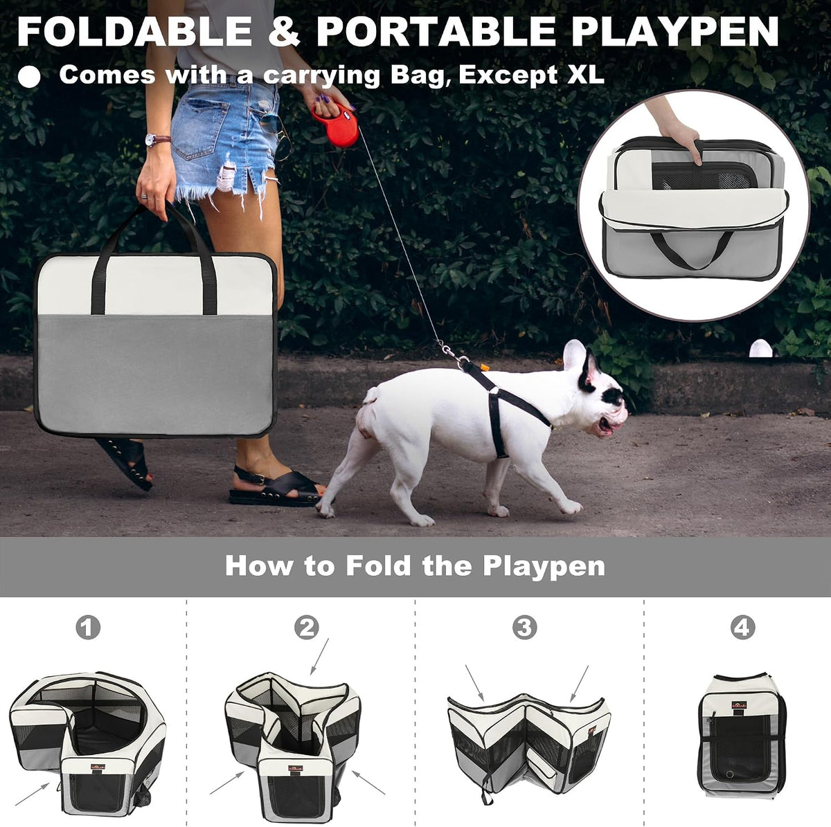 Aivituvin Dog Playpen, Foldable Pet Play Pens with Carrying Bag for Cat, Puppies, Rabbits, Portable - XL / Grey - image 4
