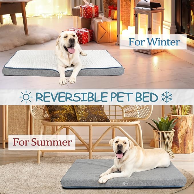 EMPSIGN Reversible Cool and Warm Dog Bed for Crate Pad, Pet Beds with Washable and Removable Cover, Dogs Crate Beds Sleeping Mats, Beds for Dog Crate for Large Medium Small Dogs, Grey