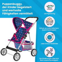 Baby Doll Stroller, Pram for Girls, Umbrella Stroller for Kids - Navy Blue in Triangles - image 2