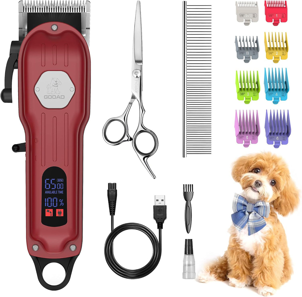 Dog Cordless Grooming Kit Low Noise for Heavy Thick Hair&Coats – Essentials for Dogs - Red