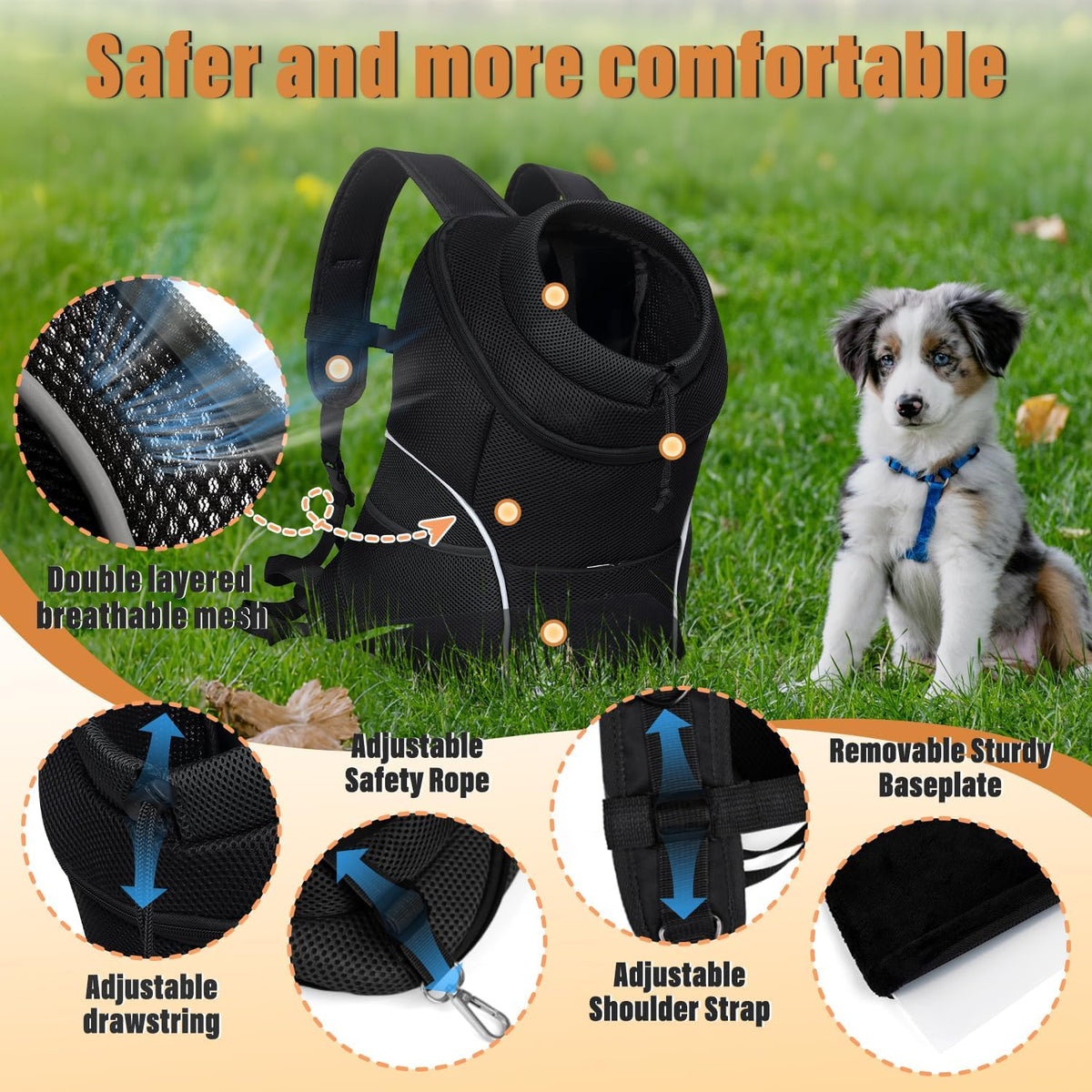 Dog Front Carrier Backpack, Adjustable Breathable Dog Backpack – Essentials for Dogs - Jet Black / Medium (4.5-8lbs) - image 3