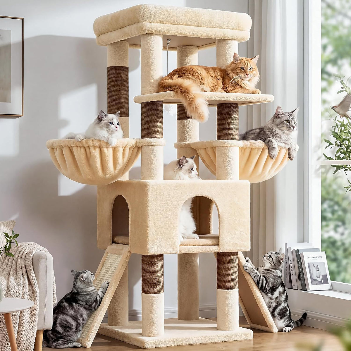 Globlazer Z78 Heavy Duty Cat Tree for 20lbs Large Adult Cats - Beige / 54 inch